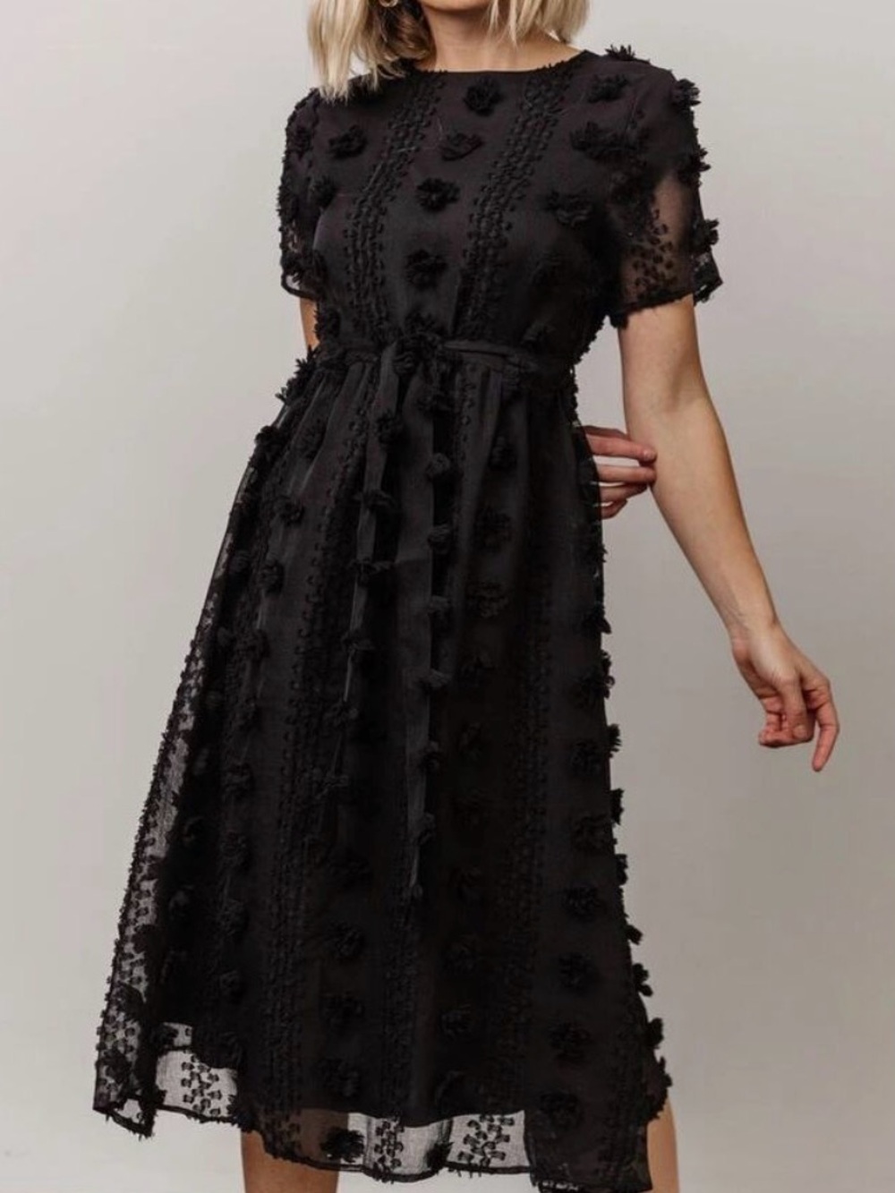 Baltic Born Darbi Floral Dot Midi Dress Black Small Sheer Romantic Cottagecore - Picture 10 of 15